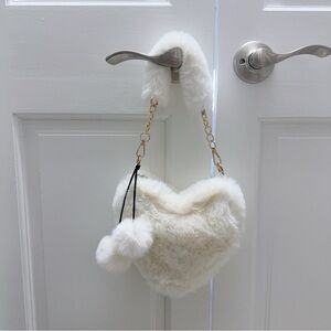 Fuzzy Heart-Shaped White Bag